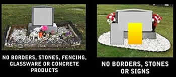 No borders, Stones, Fencing, Glassware, Concete or Signs in Dayton Memorial Park Cemetery